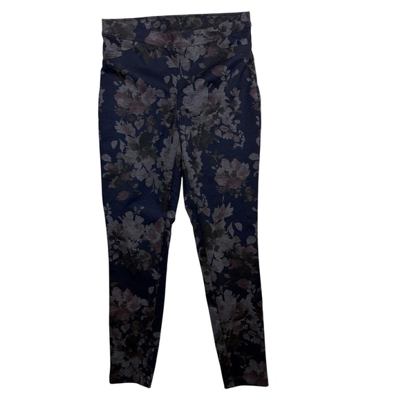 Tribal Pants - Tribal Womens Legging,Medium Navy Floral Stretch Pull On Slim Fit Pants
